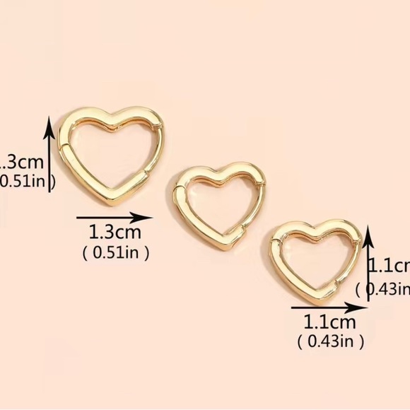 14k Gold Plated Heart Huggie Hoop Earrings - Small & Extra Small - Picture 3 of 5